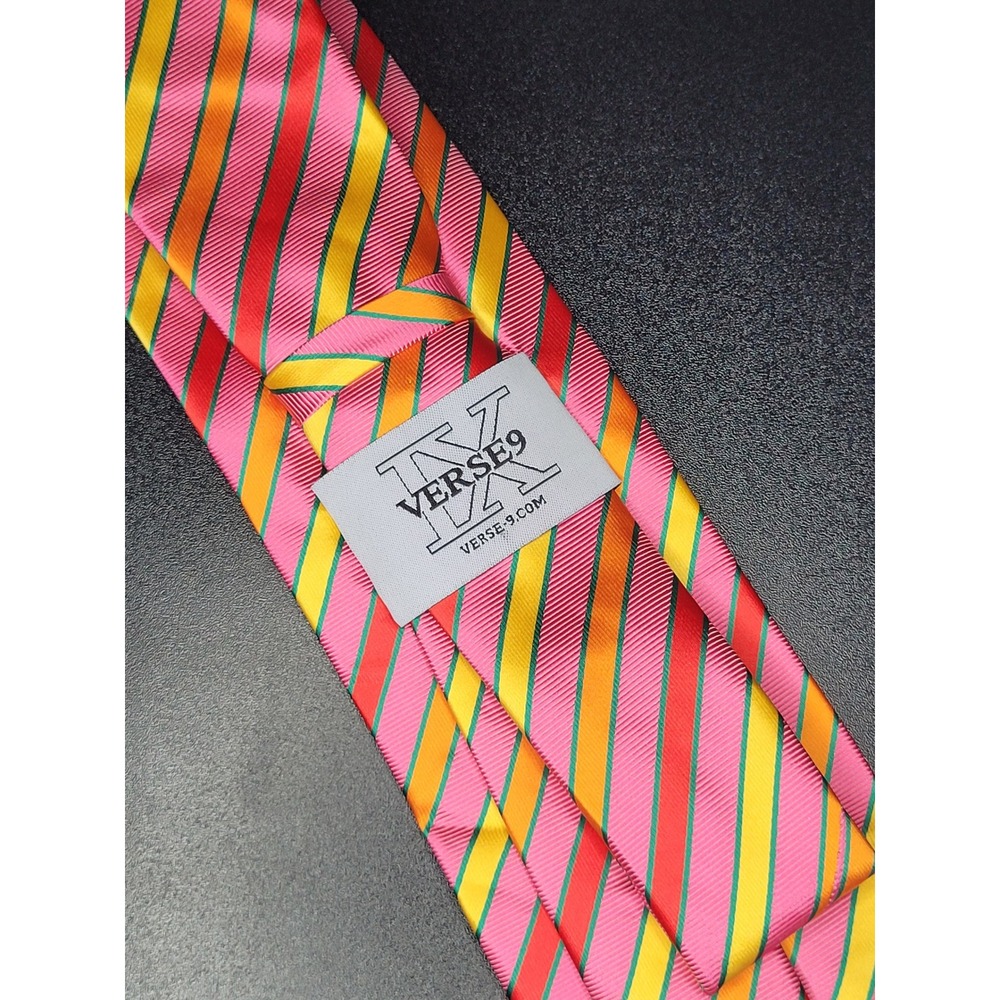 Verse 9 Necktie Pink Red Yellow Green Diagonal Stripe Silk Excellent